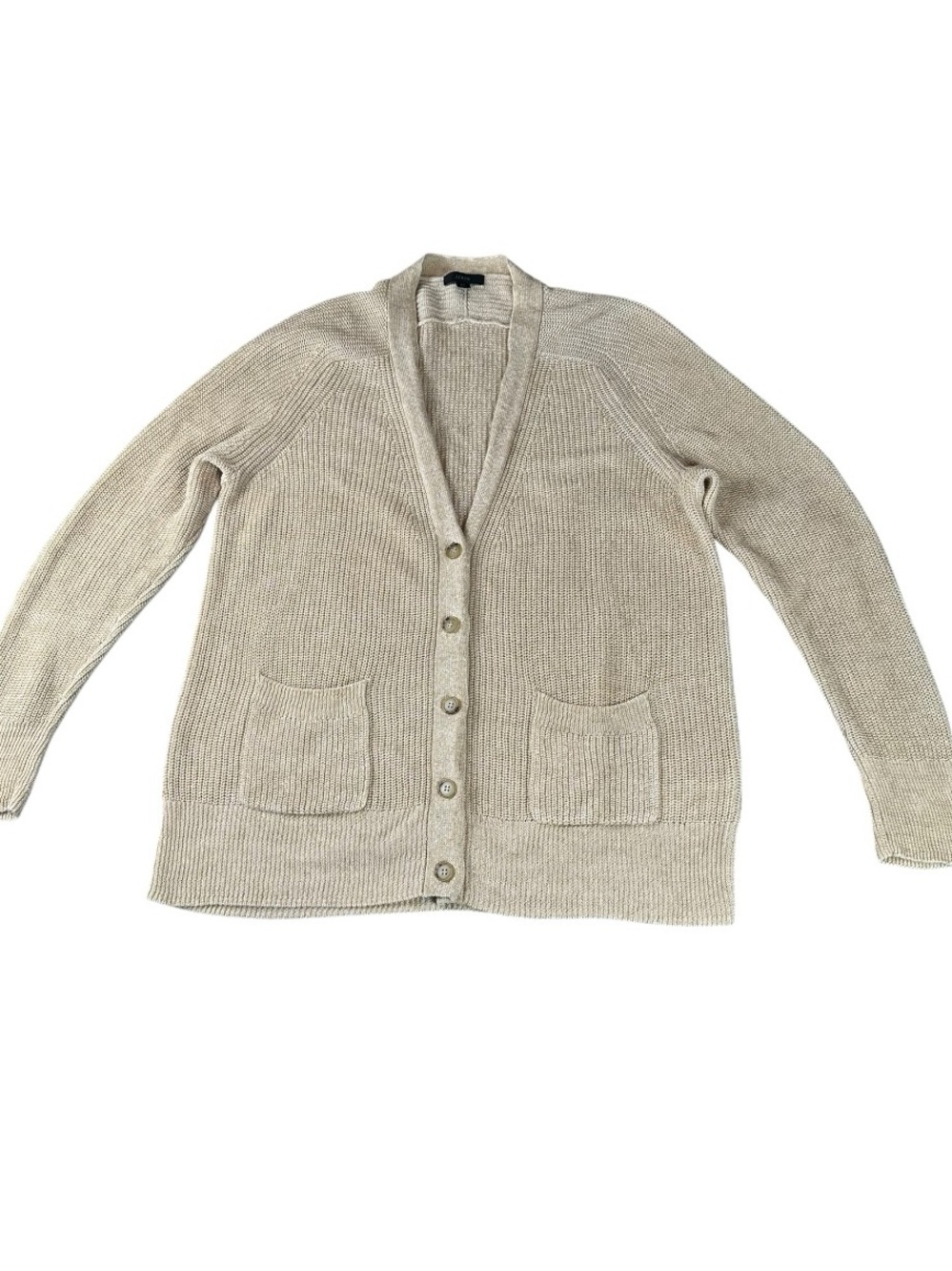 J.Crew Linen Cotton Knit Button Front V-Neck Slouchy Cardigan Tan XL - Picture 4 of 13
